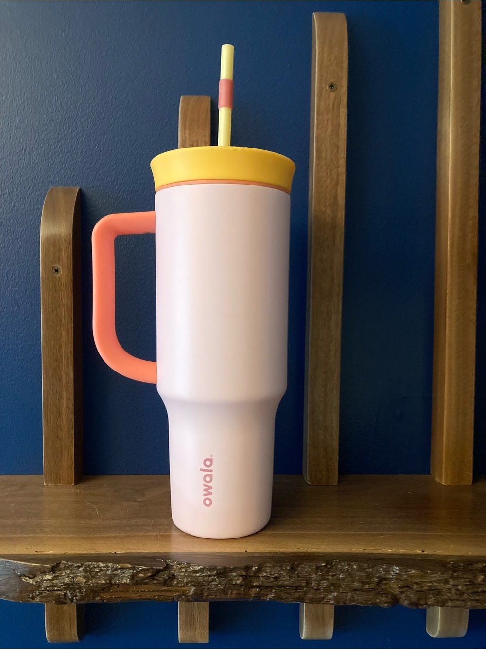 Pink and Coral Owala Travel Mug with Straw